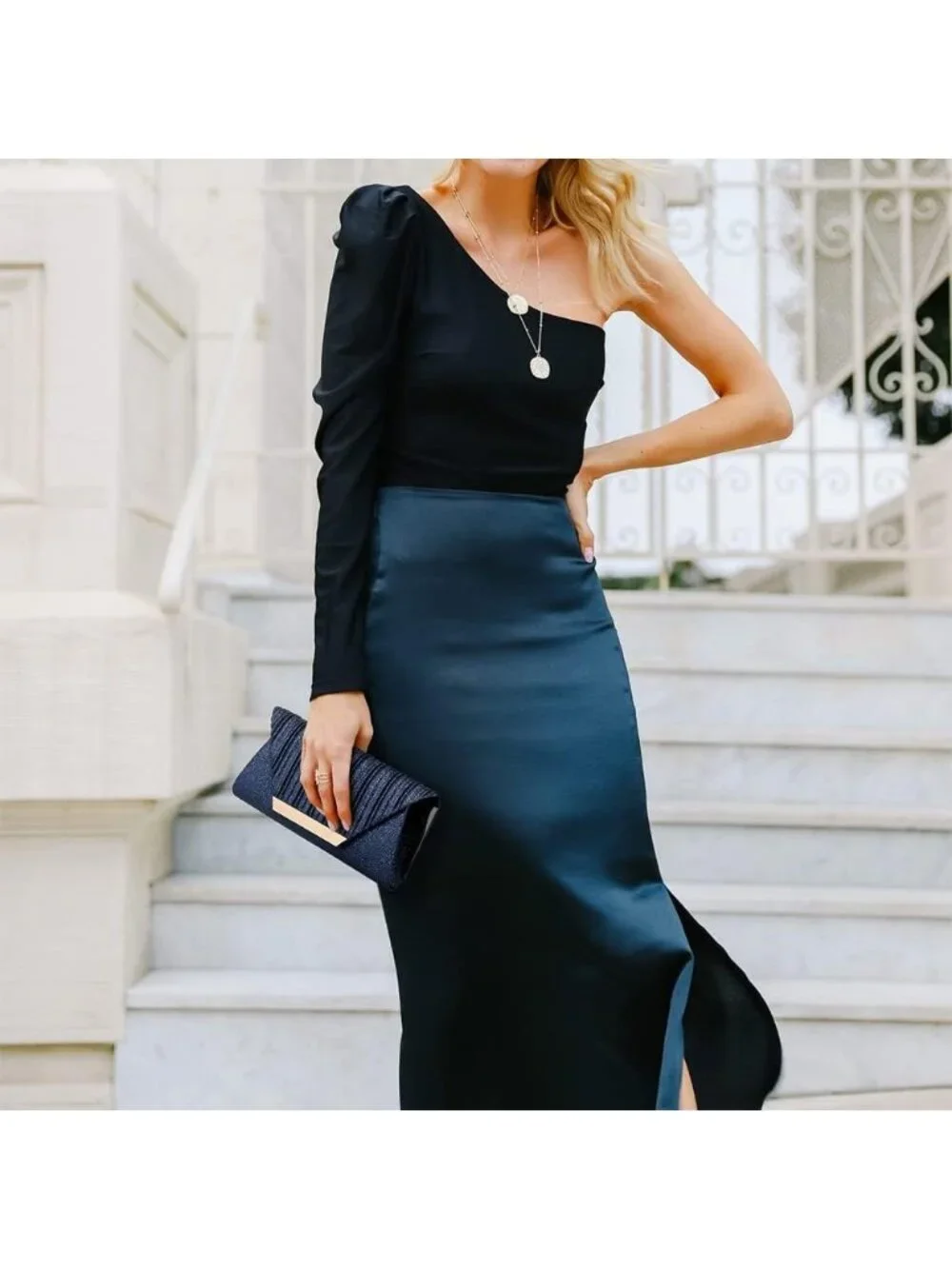 Women’s Navy Blue1 Clutch Purse With Detachable Chain Wedding Formal Evening Bag